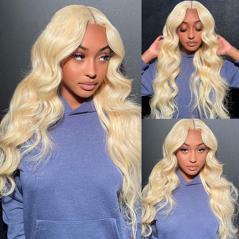 Blonde 613 Body Wave Lace Frontal Wig Body Wave 4x4 Lace Closure Human Hair Wigs Pre-Plucked With Baby Hair